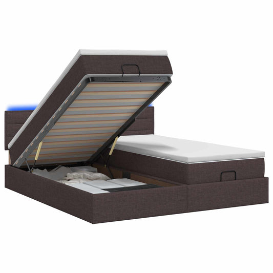 Ottoman Bed met Matrassen en LED Donkerbruin 200 x 200 cm Stof is nu te koop bij PeponiXL, paradijselijk wonen!