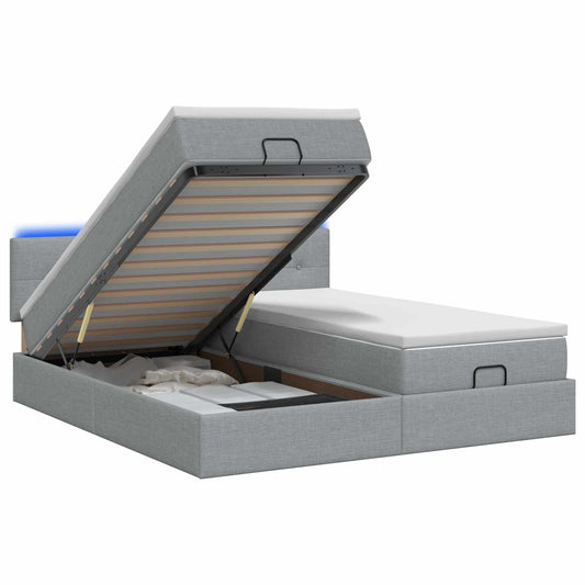 Ottoman Bed met Matrassen en LED Lichtgrijs 160 x 200 cm Stof is nu te koop bij PeponiXL, paradijselijk wonen!