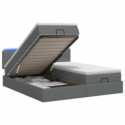 Ottoman Bed met Matrassen en LED Donkergrijs 160 x 200 cm Stof is nu te koop bij PeponiXL, paradijselijk wonen!