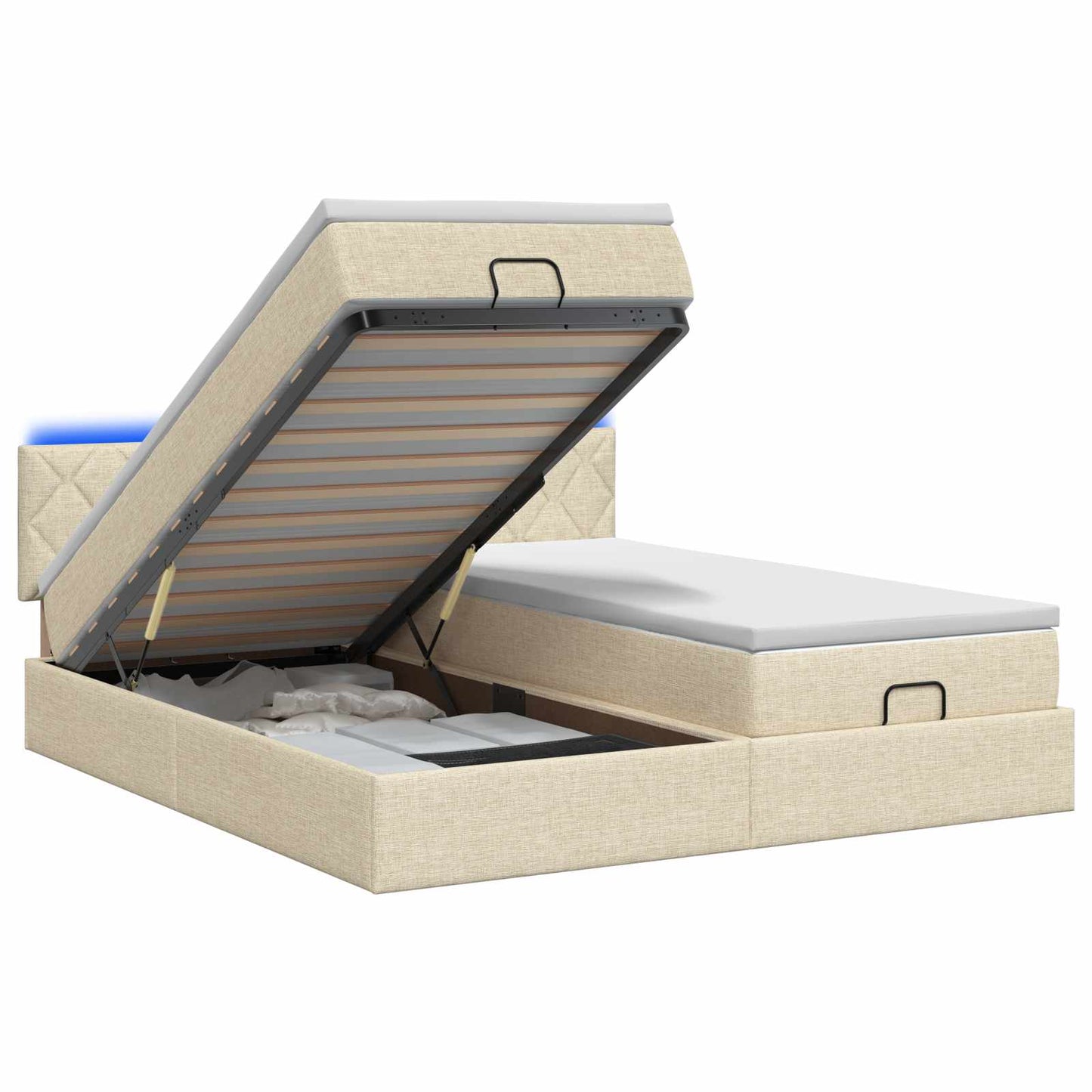 Ottoman Bed met Matrassen en LED Crèmekleurig 200 x 200 cm Stof is nu te koop bij PeponiXL, paradijselijk wonen!