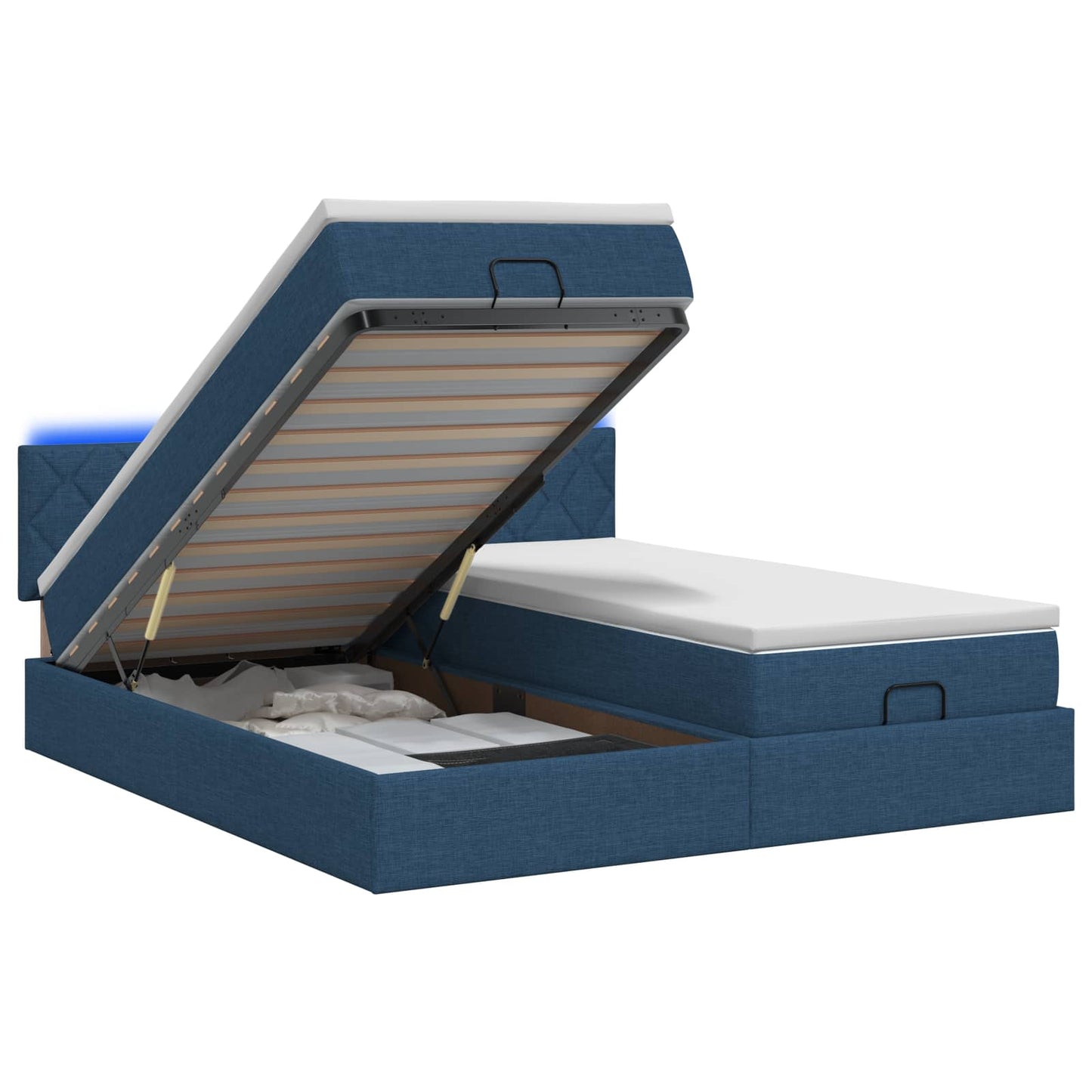 Ottoman Bed met Matrassen en LED Blauw 200 x 200 cm Stof is nu te koop bij PeponiXL, paradijselijk wonen!