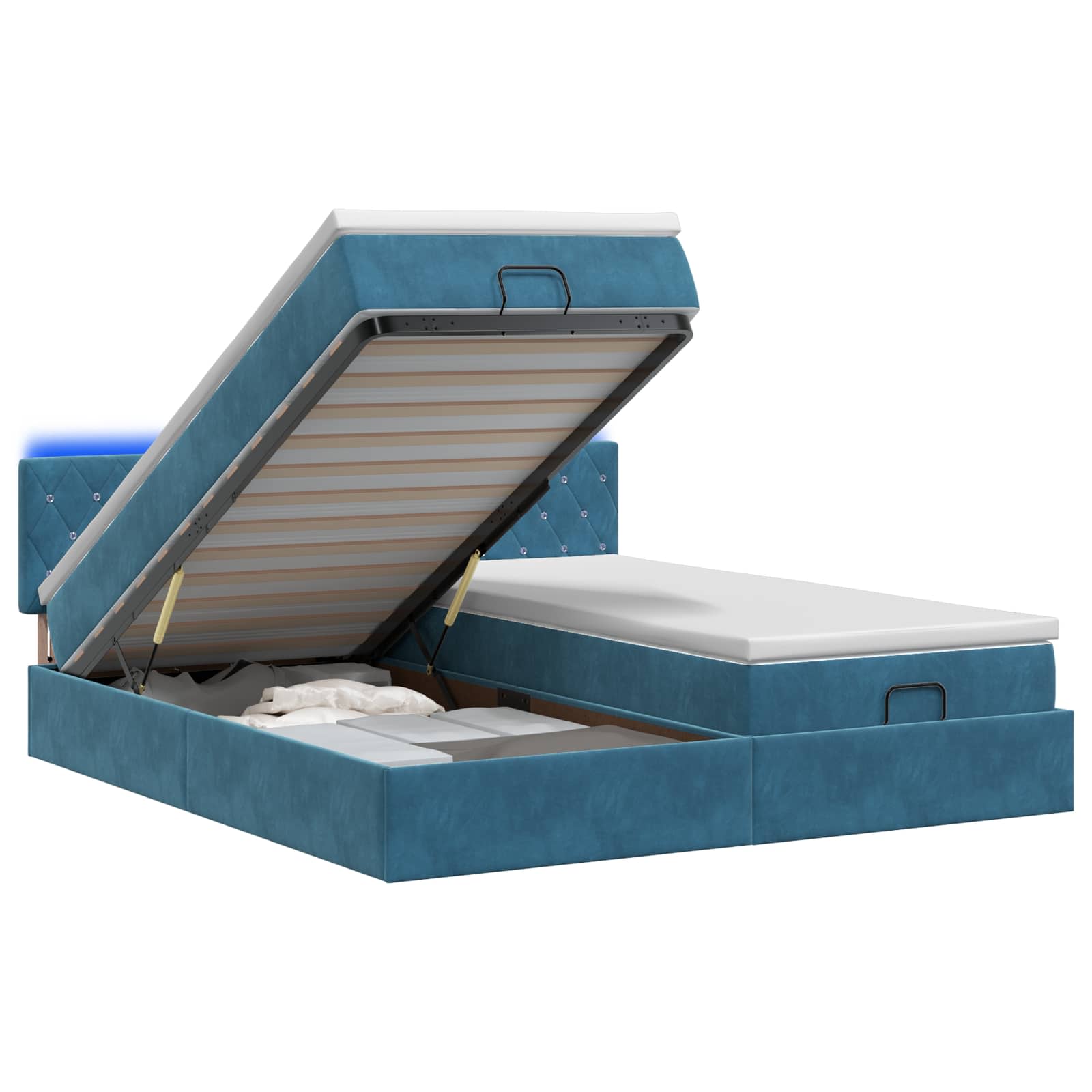 Ottoman Bed met Matrassen en LED Donkerblauw 180 x 200 cm is nu te koop bij PeponiXL, paradijselijk wonen!