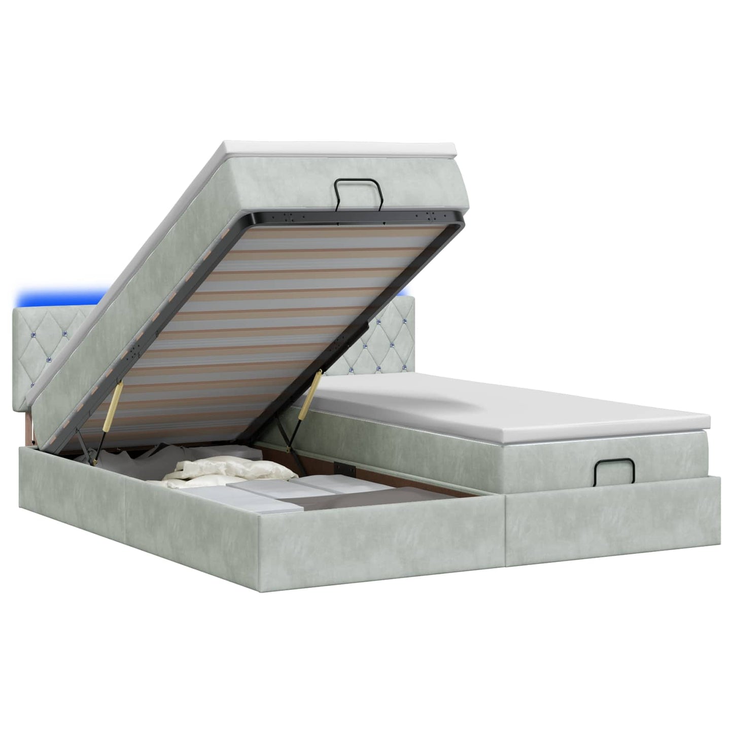 Ottoman Bed met Matrassen en LED Lichtgrijs 200 x 200 cm is nu te koop bij PeponiXL, paradijselijk wonen!