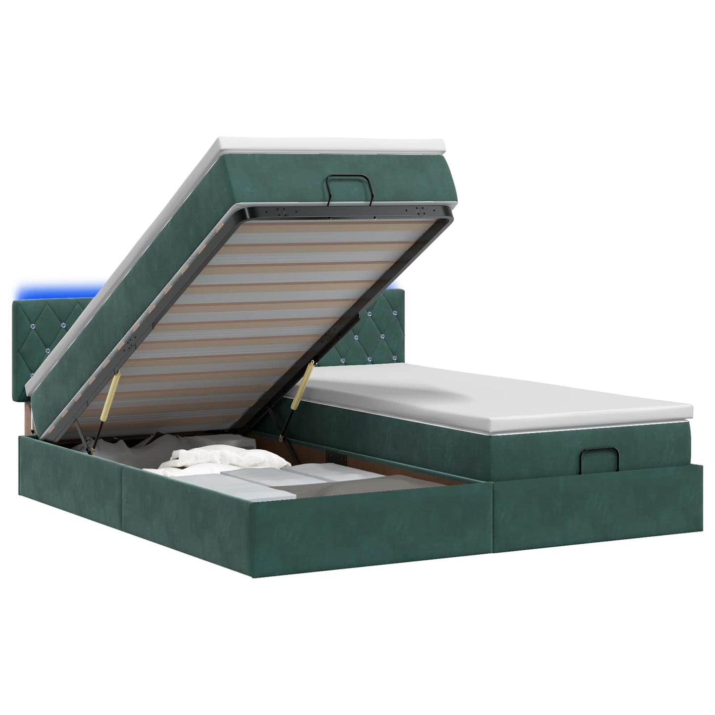 Ottoman Bed met Matrassen en LED Donkergroen 200 x 200 cm is nu te koop bij PeponiXL, paradijselijk wonen!
