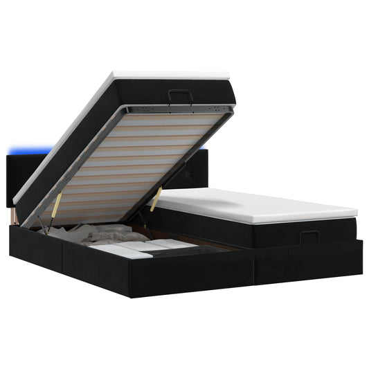 Ottoman Bed met Matrassen en LED Zwart 180 x 200 cm fluweel is nu te koop bij PeponiXL, paradijselijk wonen!