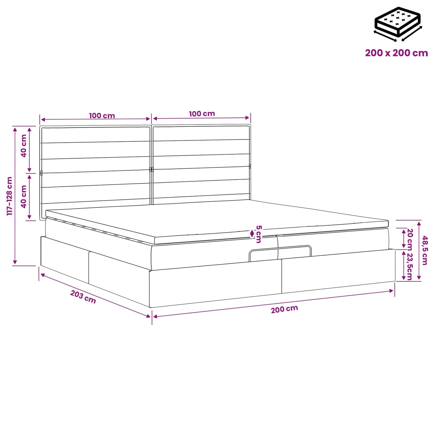 Ottoman bed met matras met hoofdeinde Taupe 200 x 200 cm Stof is nu te koop bij PeponiXL, paradijselijk wonen!