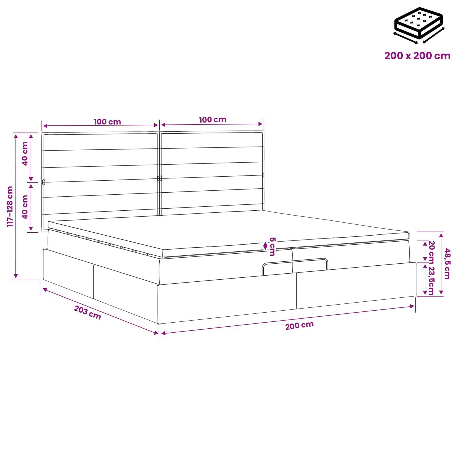 Ottoman bed met matras met hoofdeinde Taupe 200 x 200 cm Stof is nu te koop bij PeponiXL, paradijselijk wonen!