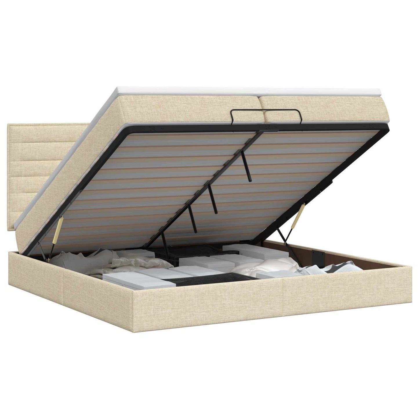 Ottoman bed met matras Crèmekleurig 200 x 200 cm Stof is nu te koop bij PeponiXL, paradijselijk wonen!