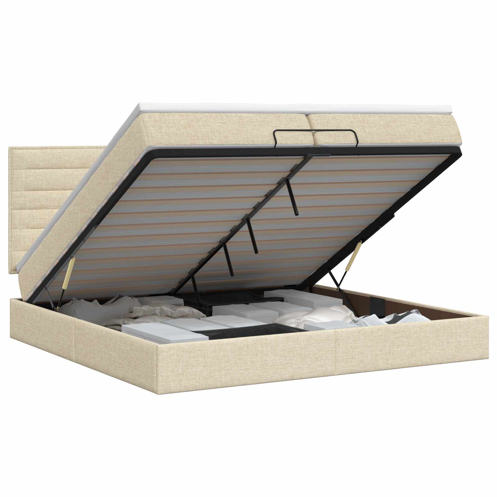 Ottoman bed met matras Crèmekleurig 200 x 200 cm Stof is nu te koop bij PeponiXL, paradijselijk wonen!