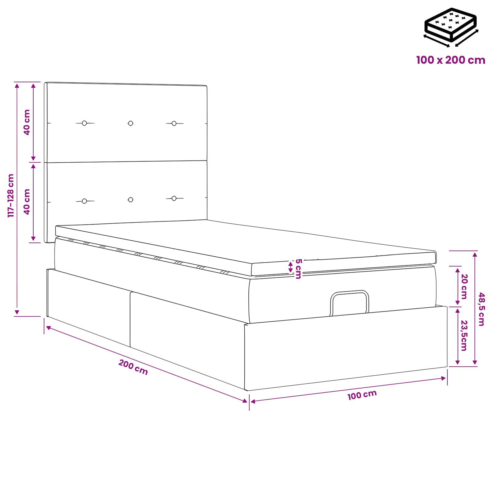 Ottoman bed met matras met hoofdeinde Taupe 100 x 200 cm Stof is nu te koop bij PeponiXL, paradijselijk wonen!