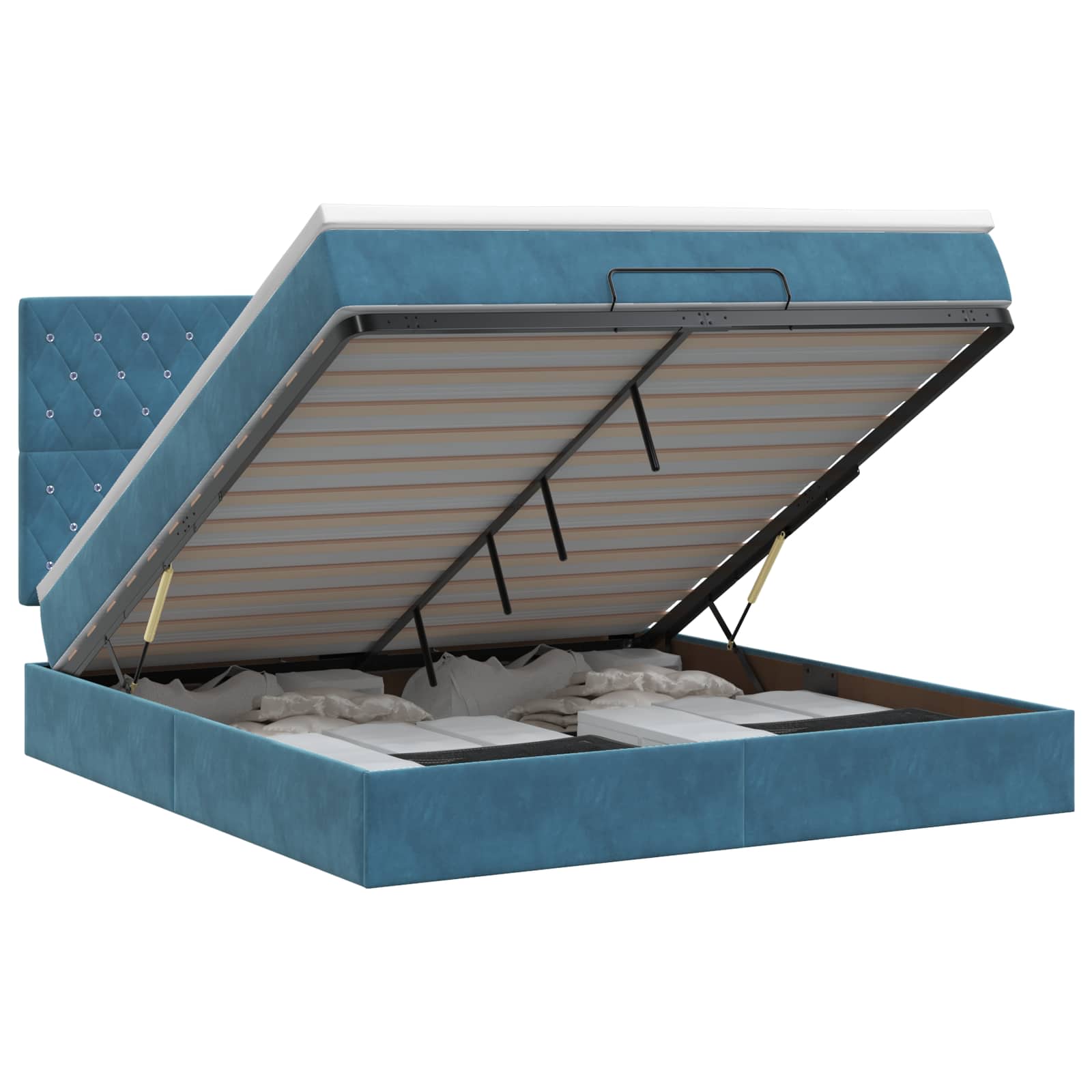 Ottoman bed met matras Donkerblauw 140 x 200 cm Fluweel is nu te koop bij PeponiXL, paradijselijk wonen!