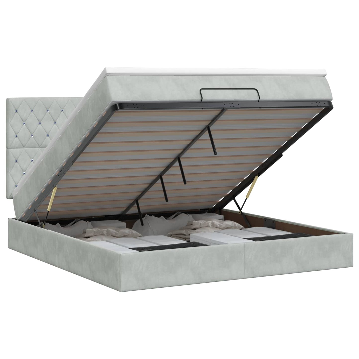 Ottoman bed met matras Lichtgrijs 160 x 200 cm Fluweel is nu te koop bij PeponiXL, paradijselijk wonen!