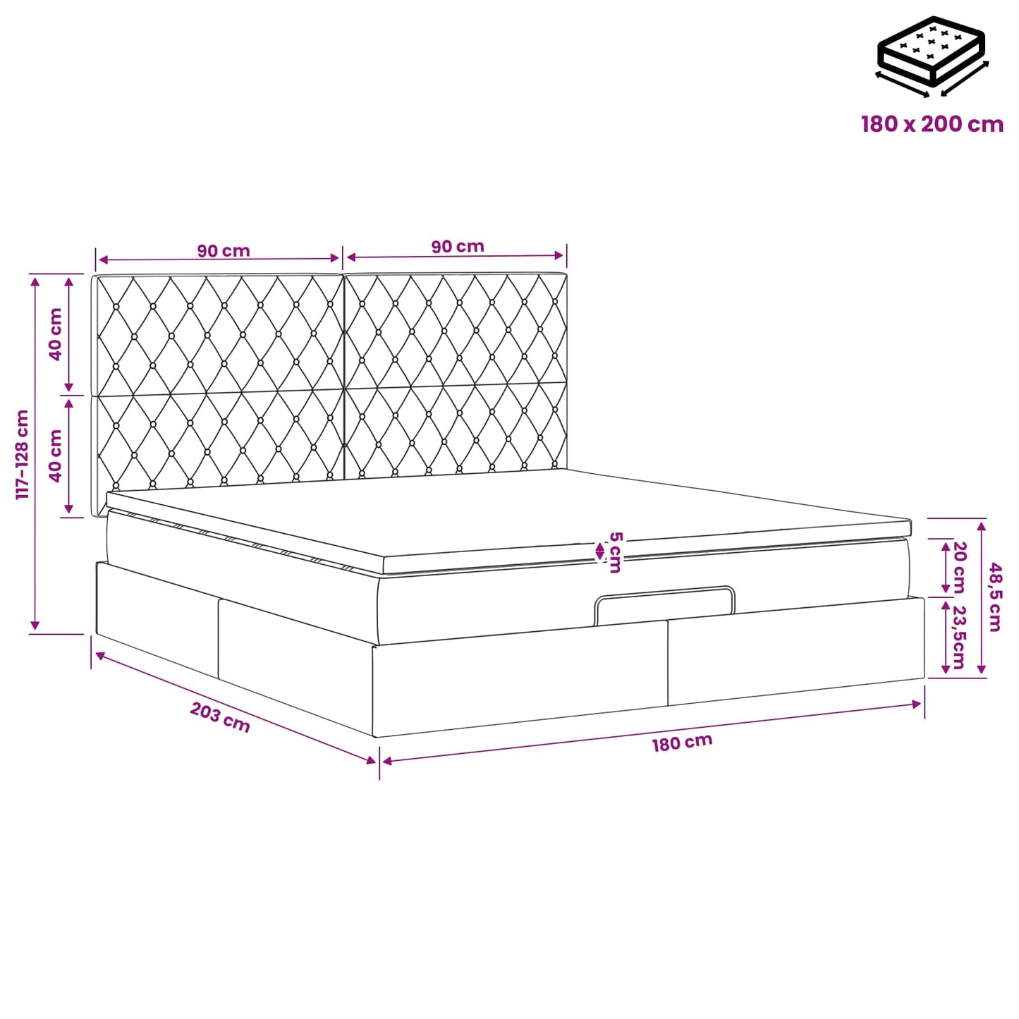 Ottoman bed met matras Donkerblauw 180 x 200 cm Fluweel