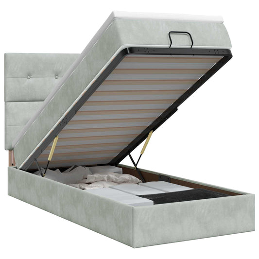 Ottoman bed met matras Lichtgrijs 100 x 200 cm Fluweel is nu te koop bij PeponiXL, paradijselijk wonen!