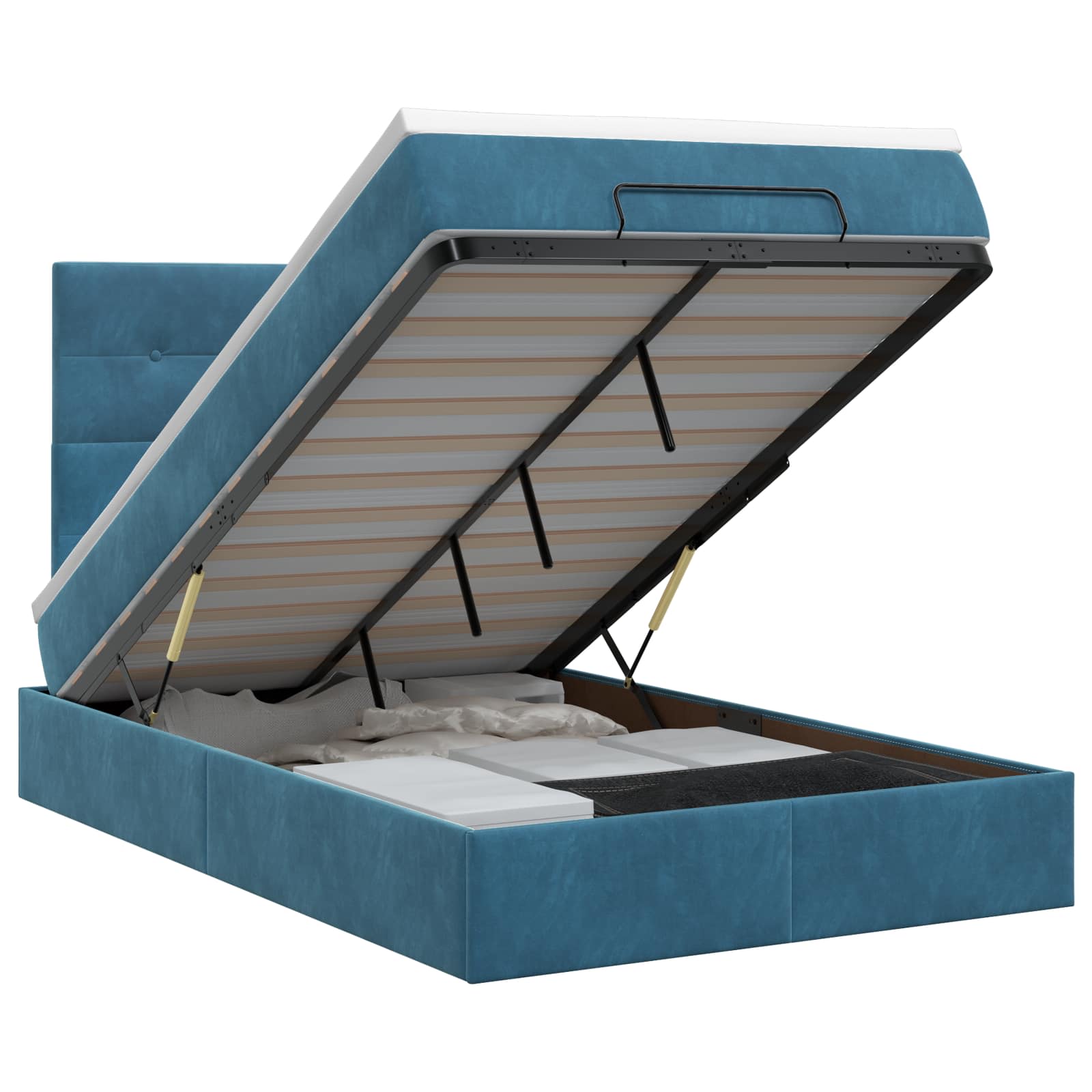 Ottoman bed met matras Donkerblauw 120 x 200 cm Fluweel is nu te koop bij PeponiXL, paradijselijk wonen!