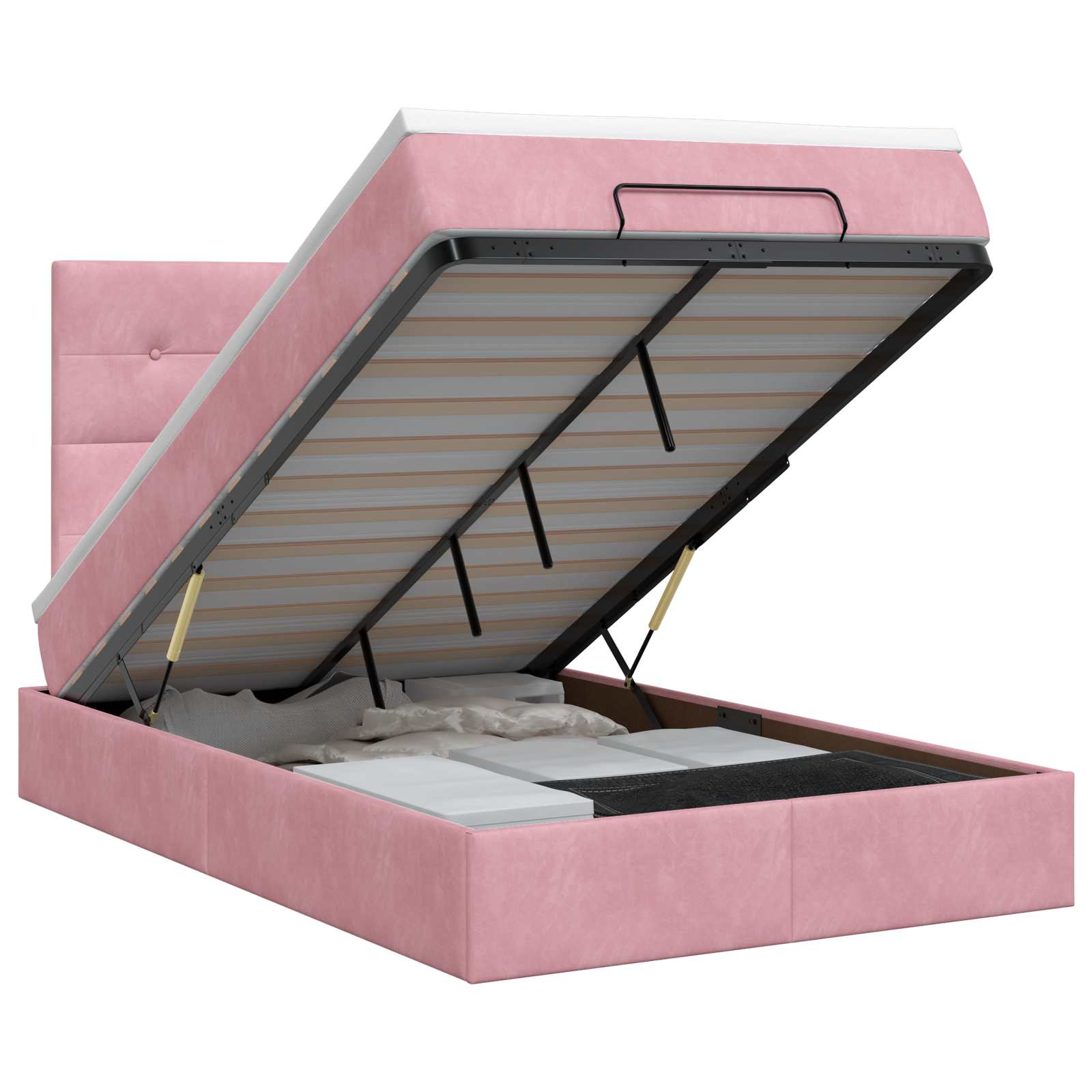 Ottoman bed met matras met hoofdeinde Roze 120 x 200 cm Fluweel is nu te koop bij PeponiXL, paradijselijk wonen!