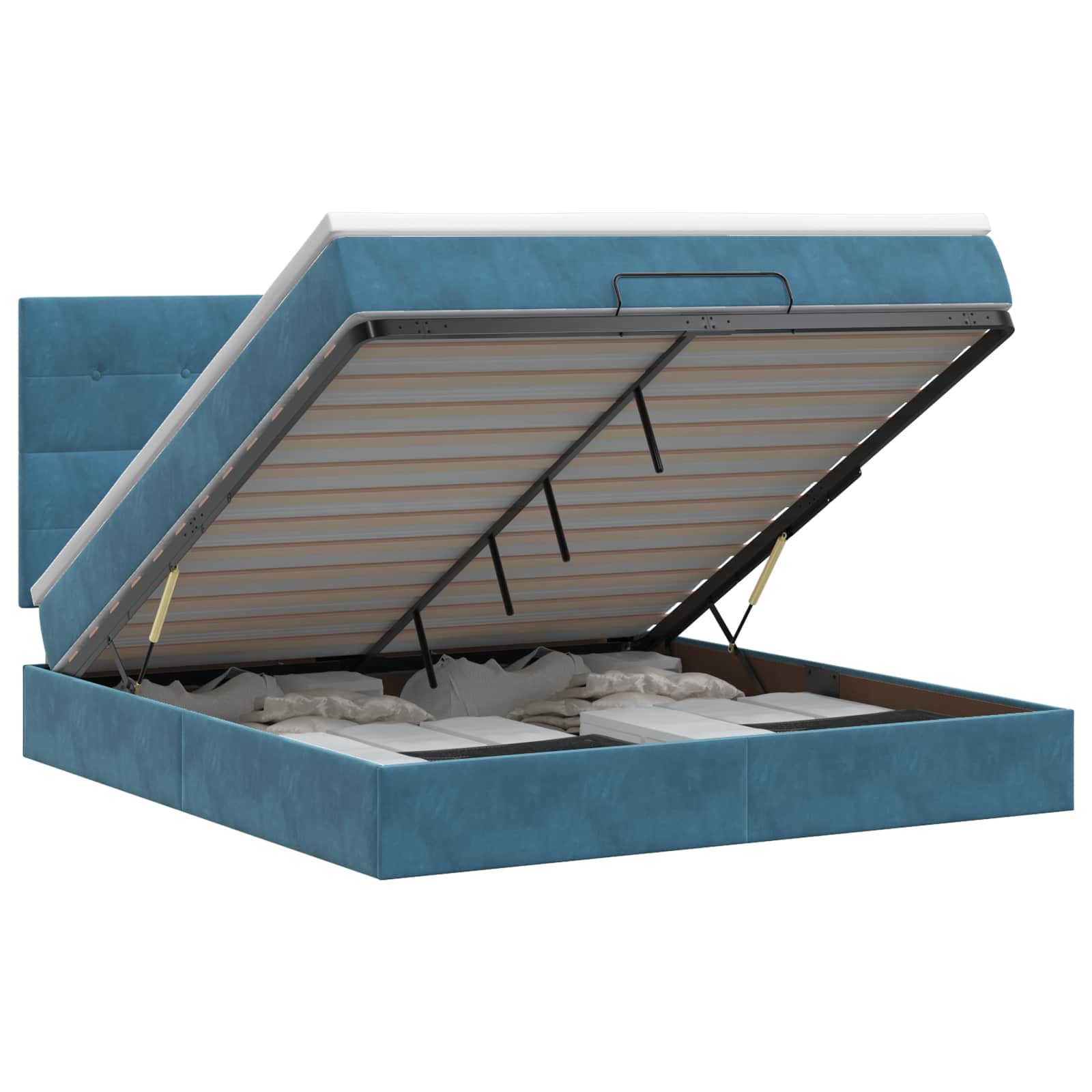 Ottoman bed met matras Donkerblauw 140 x 200 cm Fluweel is nu te koop bij PeponiXL, paradijselijk wonen!