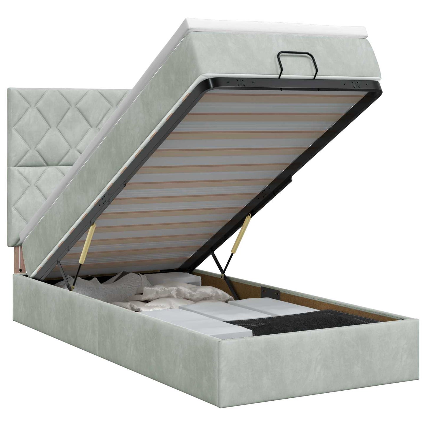 Ottoman bed met matras Lichtgrijs 90 x 190 cm Fluweel is nu te koop bij PeponiXL, paradijselijk wonen!