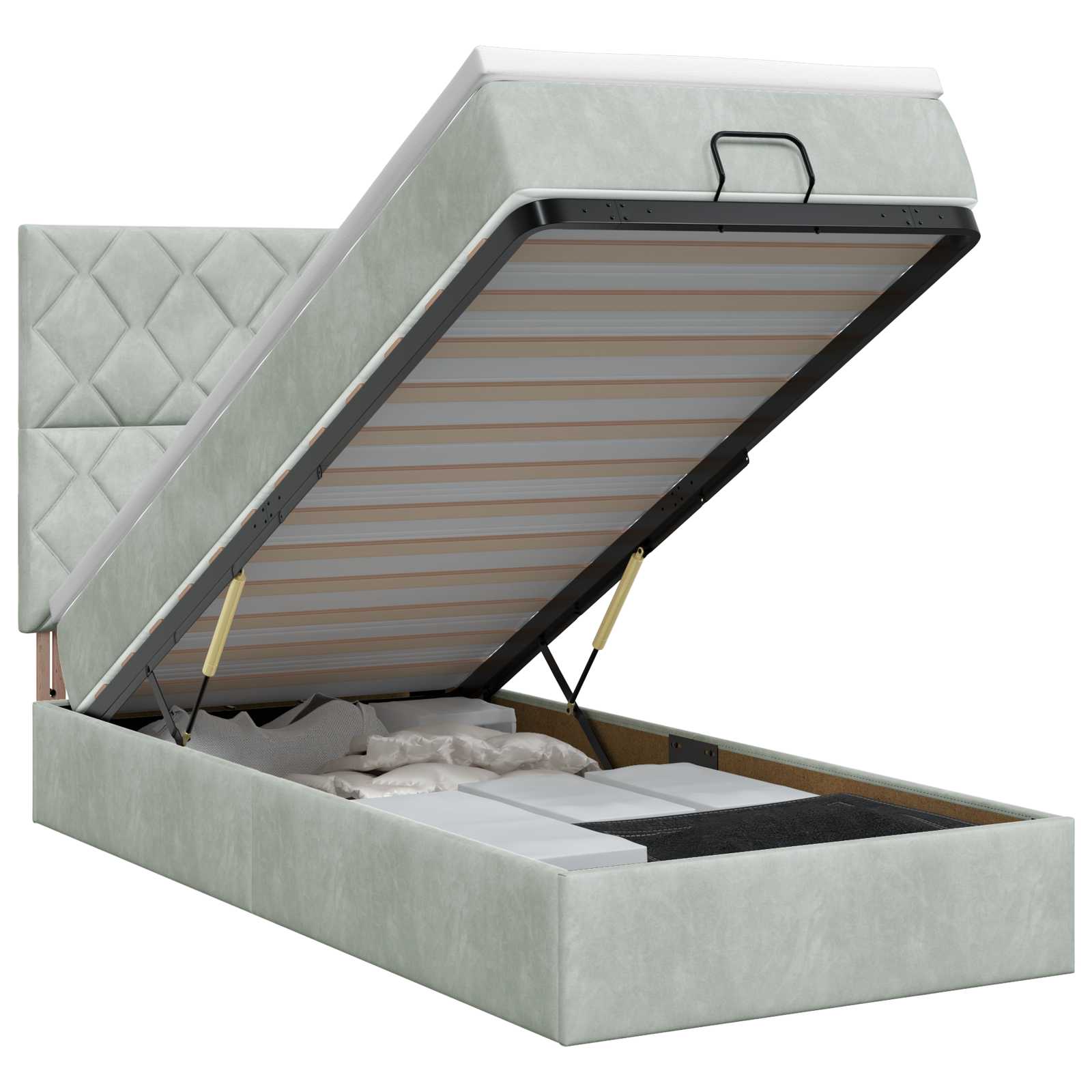 Ottoman bed met matras Lichtgrijs 90 x 190 cm Fluweel is nu te koop bij PeponiXL, paradijselijk wonen!