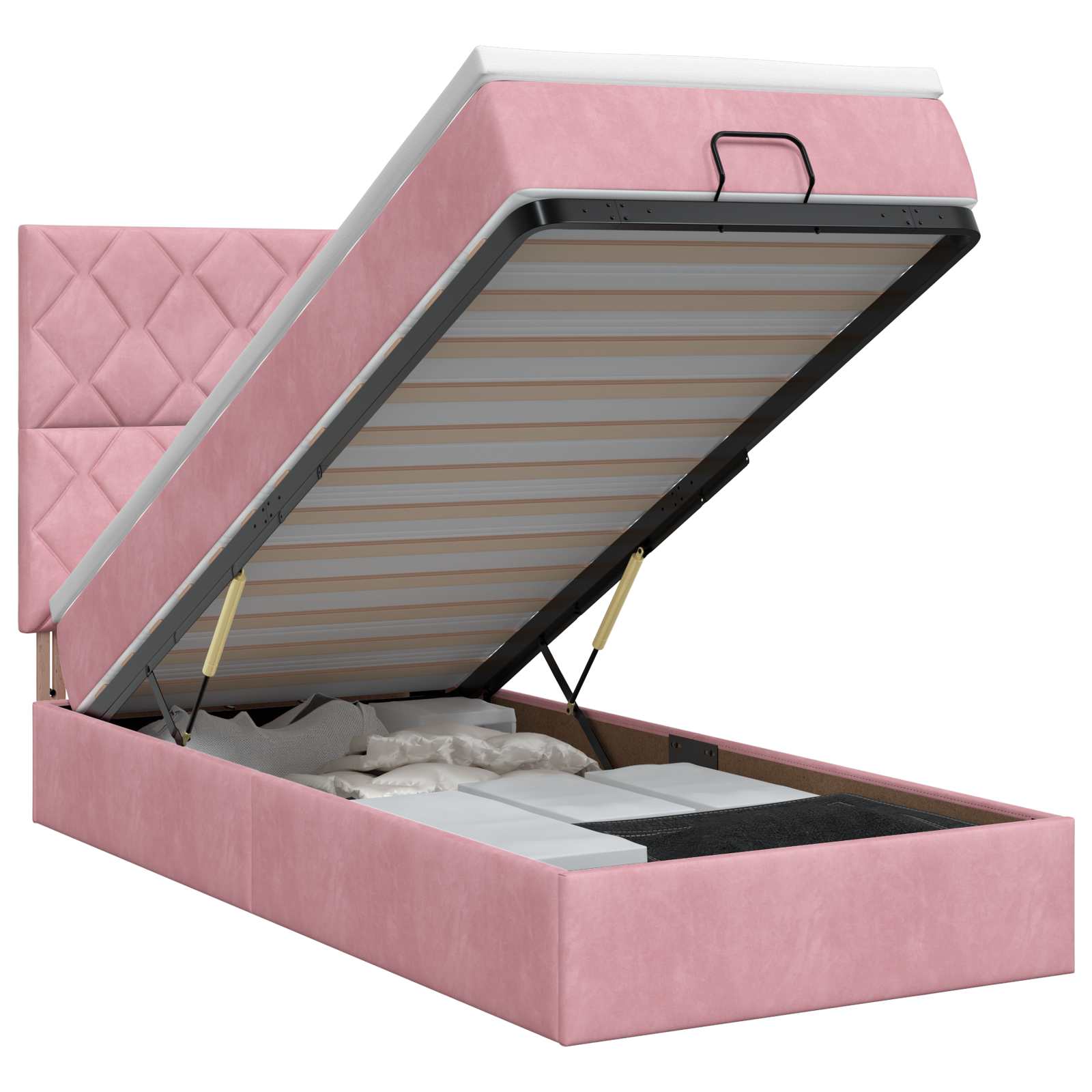 Ottoman bed met matras met hoofdeinde Roze 90 x 190 cm Fluweel is nu te koop bij PeponiXL, paradijselijk wonen!