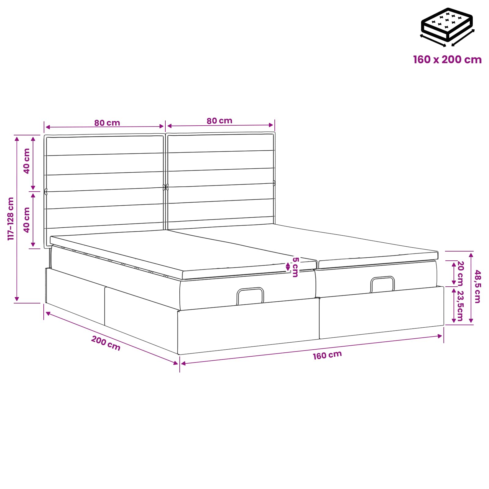 Ottoman bed met matras met hoofdeinde 2 st Donkergrijs Stof is nu te koop bij PeponiXL, paradijselijk wonen!