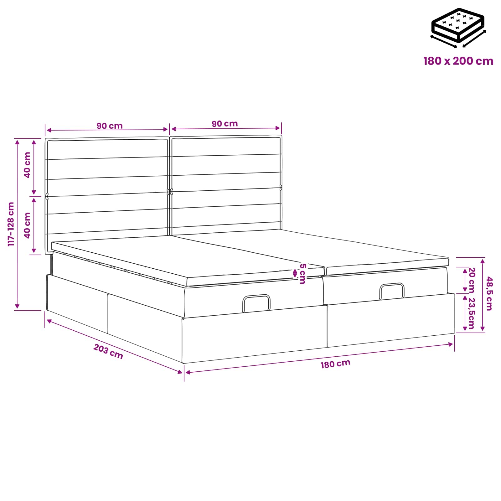 Ottoman bed met matras met hoofdeinde 2 st Donkergrijs Stof is nu te koop bij PeponiXL, paradijselijk wonen!