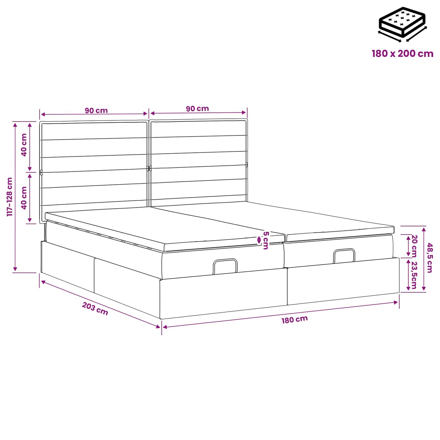 Ottoman bed met matras met hoofdeinde 2 pcs Zwart Stof