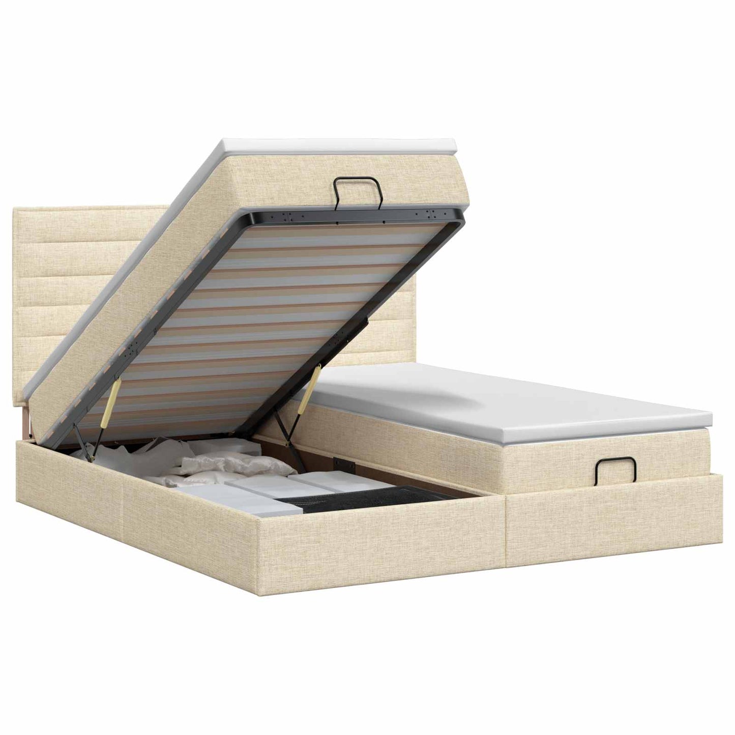 Ottoman bed met matras met hoofdeinde 2 st Crèmekleurig Stof is nu te koop bij PeponiXL, paradijselijk wonen!