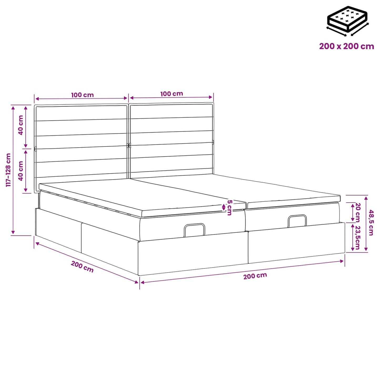 Ottoman bed met matras met hoofdeinde 2 pcs Lichtgrijs Stof