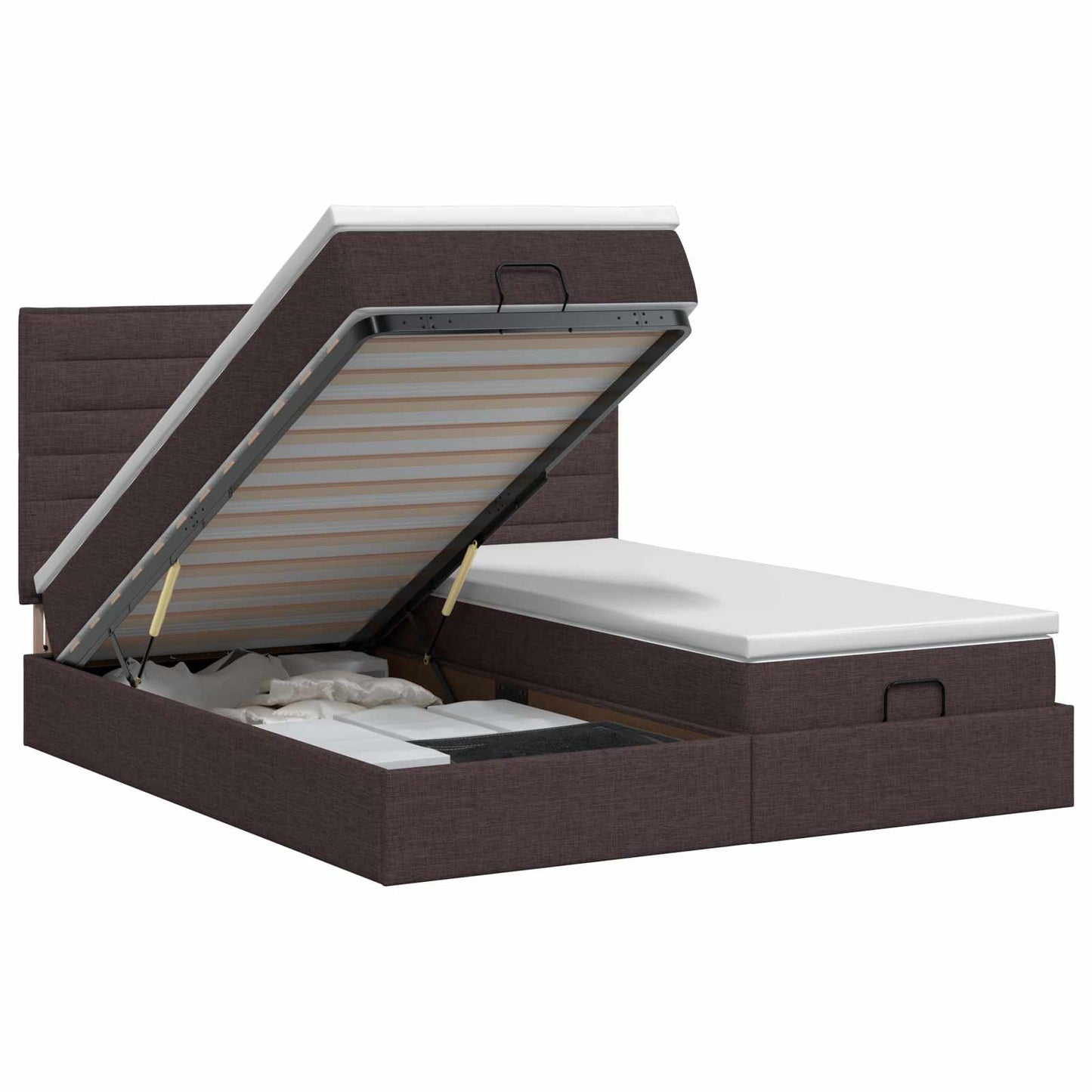 Ottoman bed met matras met hoofdeinde 2 st Donkerbruin Stof is nu te koop bij PeponiXL, paradijselijk wonen!