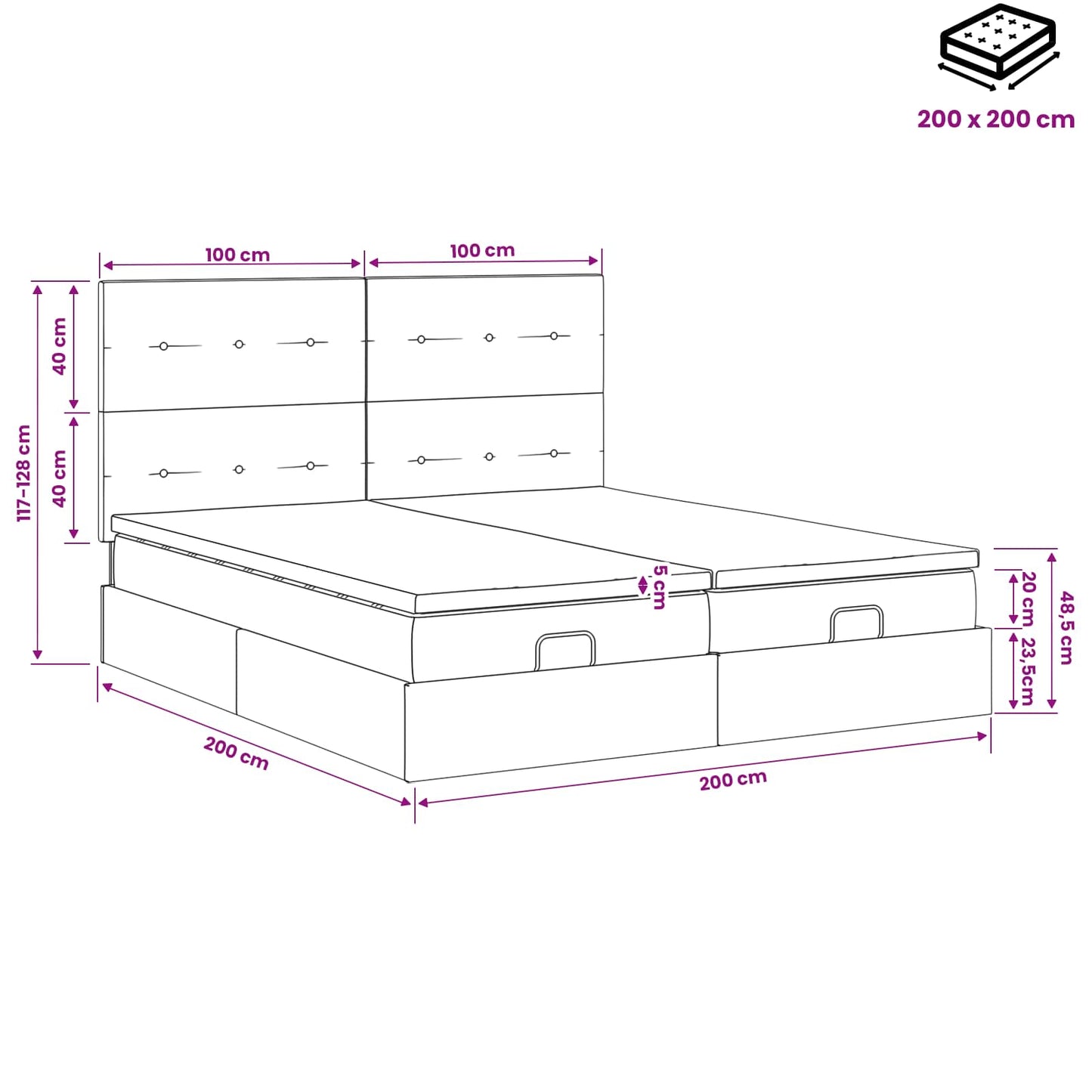 Ottoman bed met matras met hoofdeinde 2 st Blauw Stof