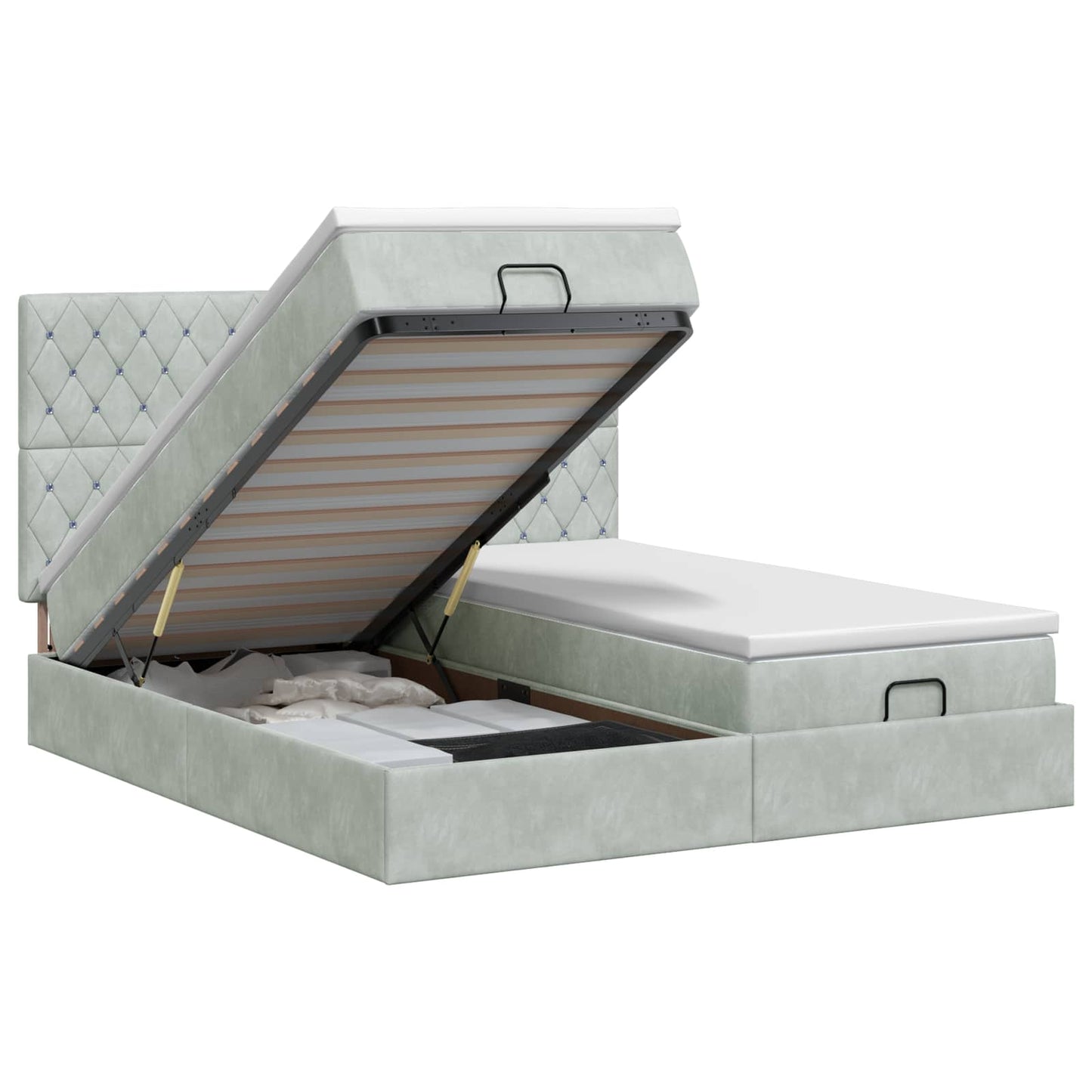 Ottoman bed met matras met hoofdeinde 2 pcs Lichtgrijs Fluweel