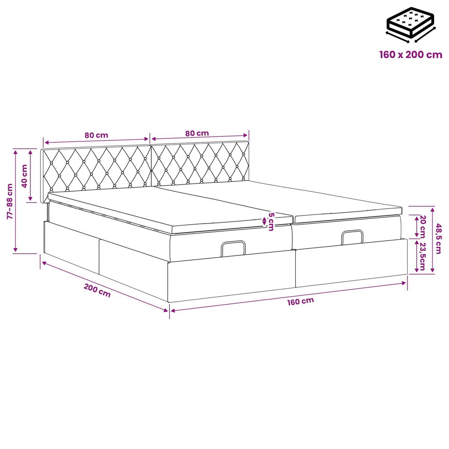 Ottoman bed met matras met hoofdeinde 2 pcs Donkergrijs Fluweel