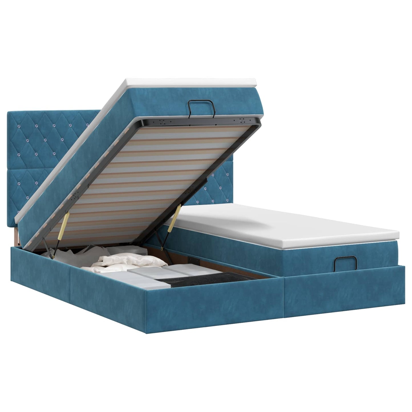 Ottoman bed met matras met hoofdeinde 2 pcs Donkerblauw Fluweel
