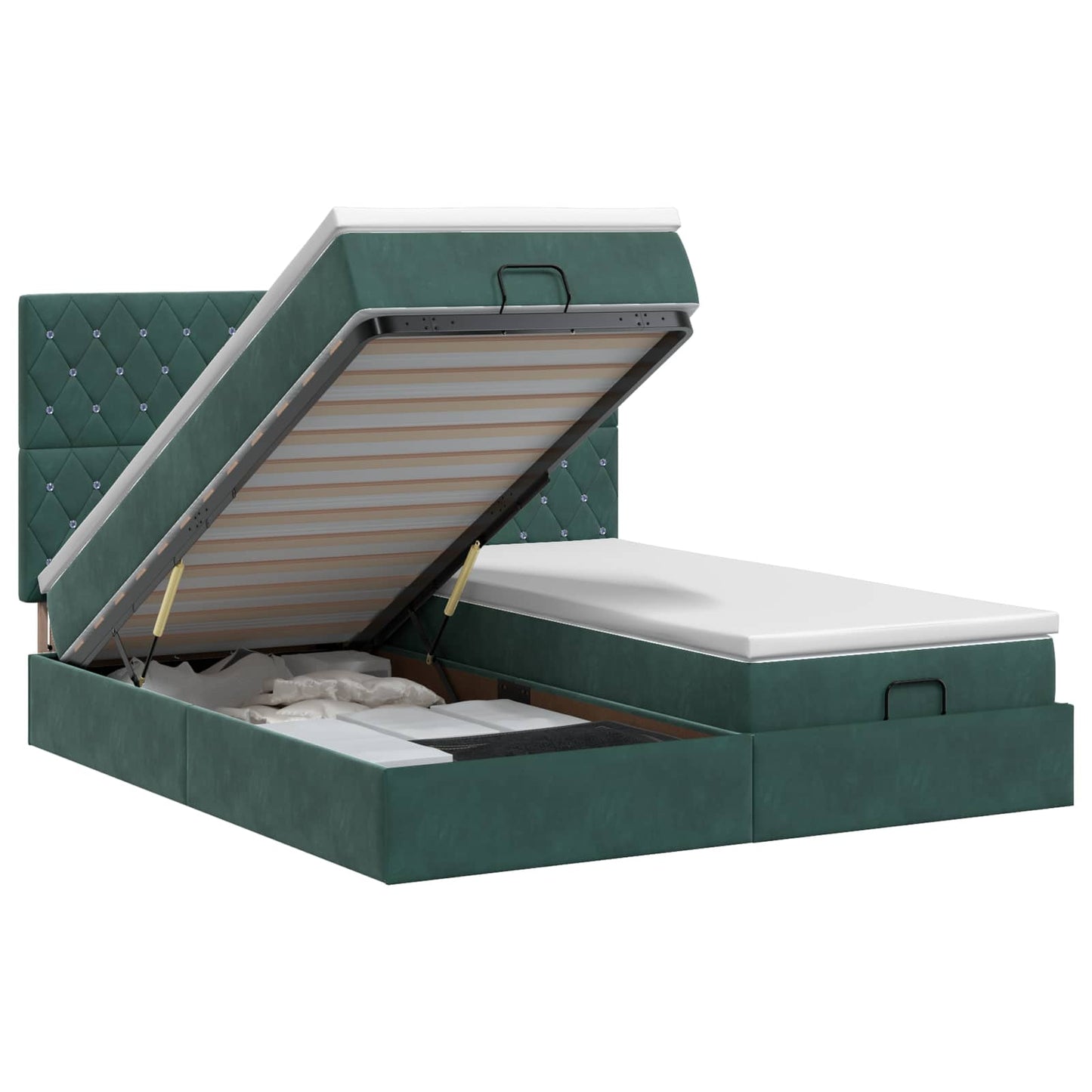 Ottoman bed met matras met hoofdeinde 2 pcs Donkergroen Fluweel