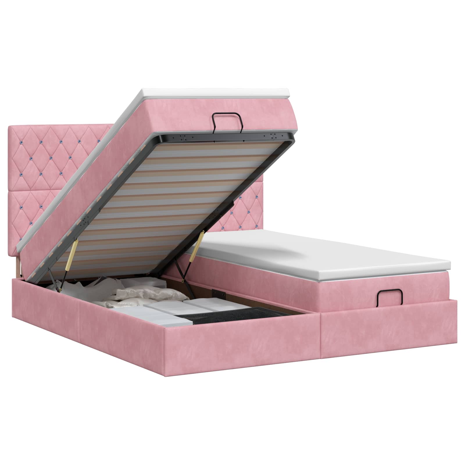 Ottoman bed met matras met hoofdeinde 2 st Roze Fluweel is nu te koop bij PeponiXL, paradijselijk wonen!