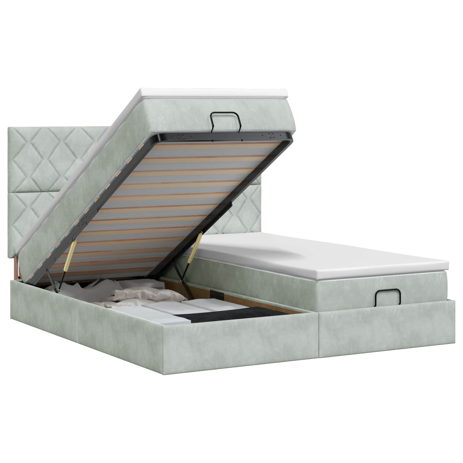Ottoman bed met matras met hoofdeinde 2 st Lichtgrijs Fluweel is nu te koop bij PeponiXL, paradijselijk wonen!
