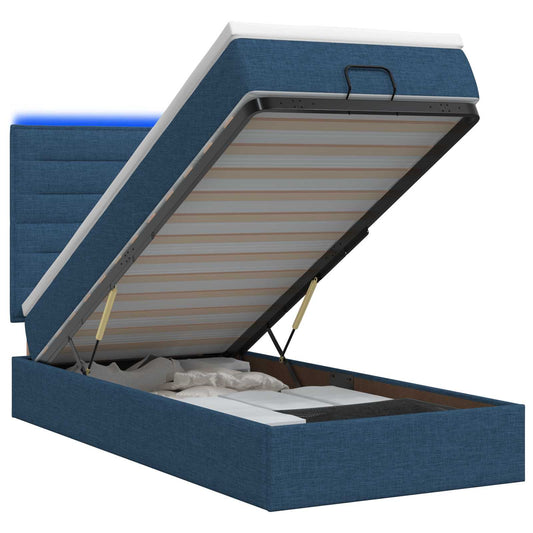 Ottoman Bed met Matrassen en LED Blauw 90 x 200 cm Stof is nu te koop bij PeponiXL, paradijselijk wonen!