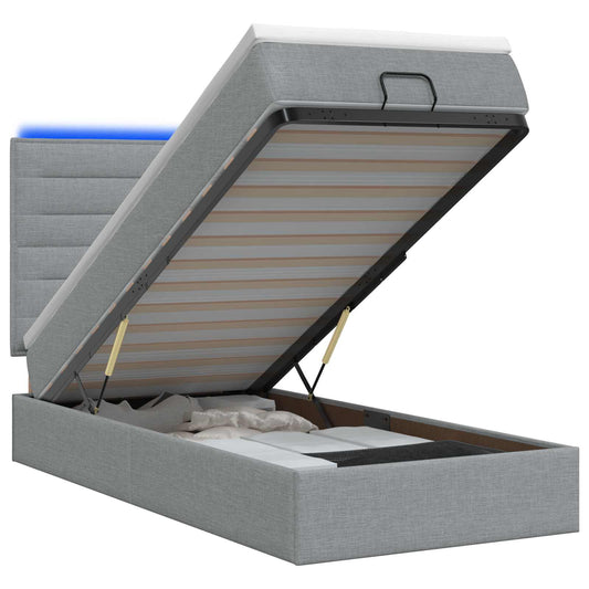 Ottoman Bed met Matrassen en LED Lichtgrijs 100 x 200 cm Stof is nu te koop bij PeponiXL, paradijselijk wonen!