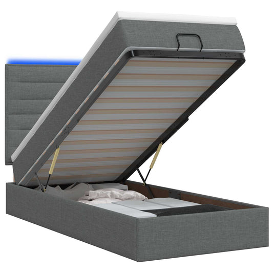 Ottoman Bed met Matrassen en LED Donkergrijs 100 x 200 cm Stof is nu te koop bij PeponiXL, paradijselijk wonen!
