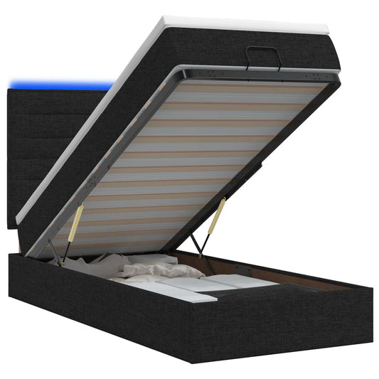 Ottoman Bed met Matrassen en LED Zwart 100 x 200 cm Stof is nu te koop bij PeponiXL, paradijselijk wonen!