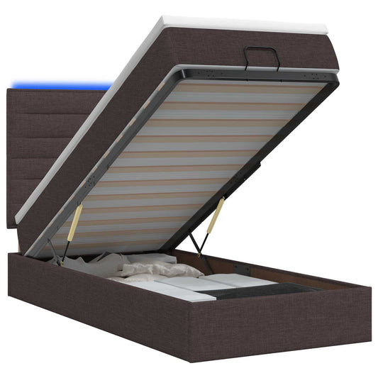 Ottoman Bed met Matrassen en LED Donkerbruin 100 x 200 cm Stof is nu te koop bij PeponiXL, paradijselijk wonen!