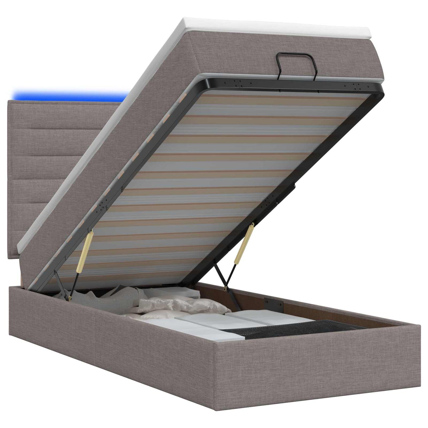 Ottoman Bed met Matrassen en LED Taupe 100 x 200 cm Stof is nu te koop bij PeponiXL, paradijselijk wonen!