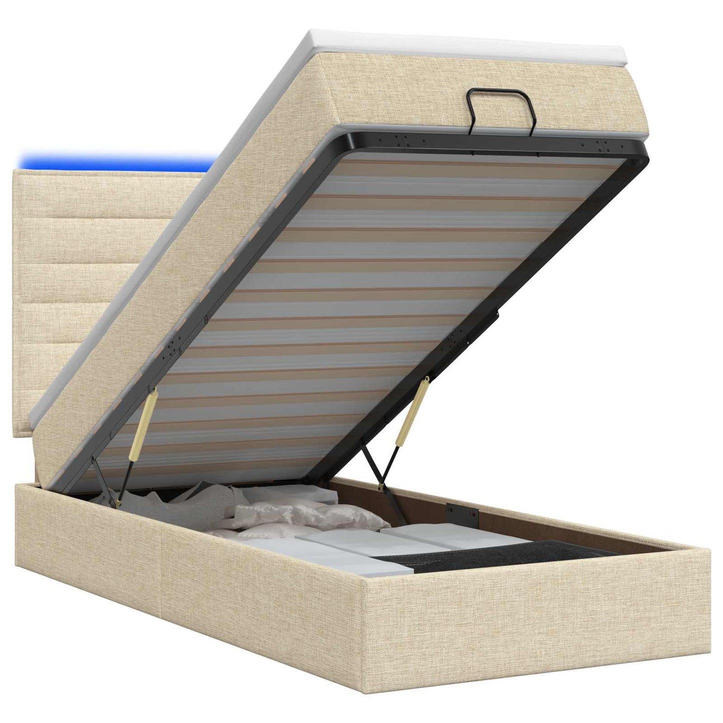 Ottoman Bed met Matrassen en LED Crèmekleurig 100 x 200 cm Stof is nu te koop bij PeponiXL, paradijselijk wonen!
