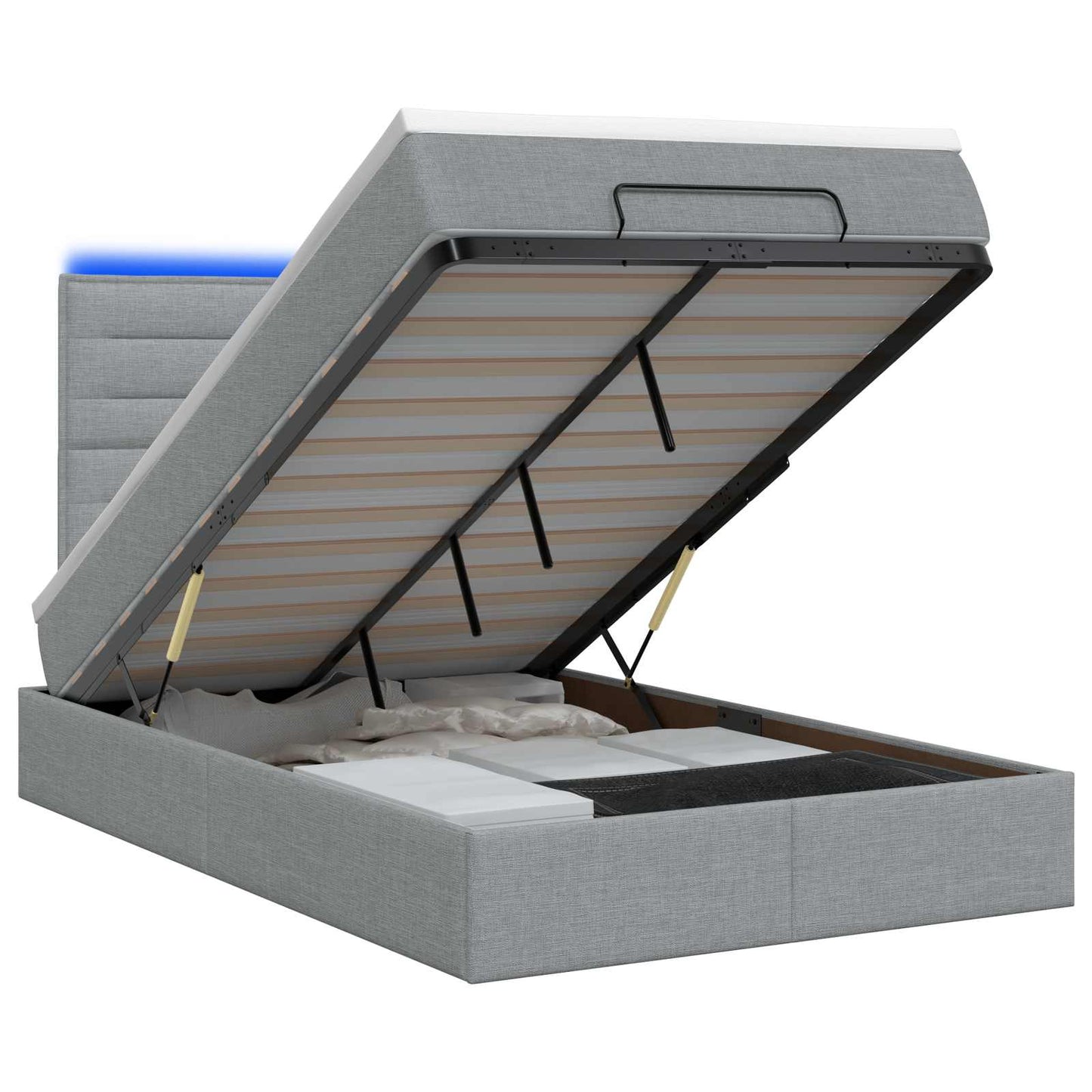 Ottoman Bed met Matrassen en LED Lichtgrijs 120 x 200 cm Stof is nu te koop bij PeponiXL, paradijselijk wonen!