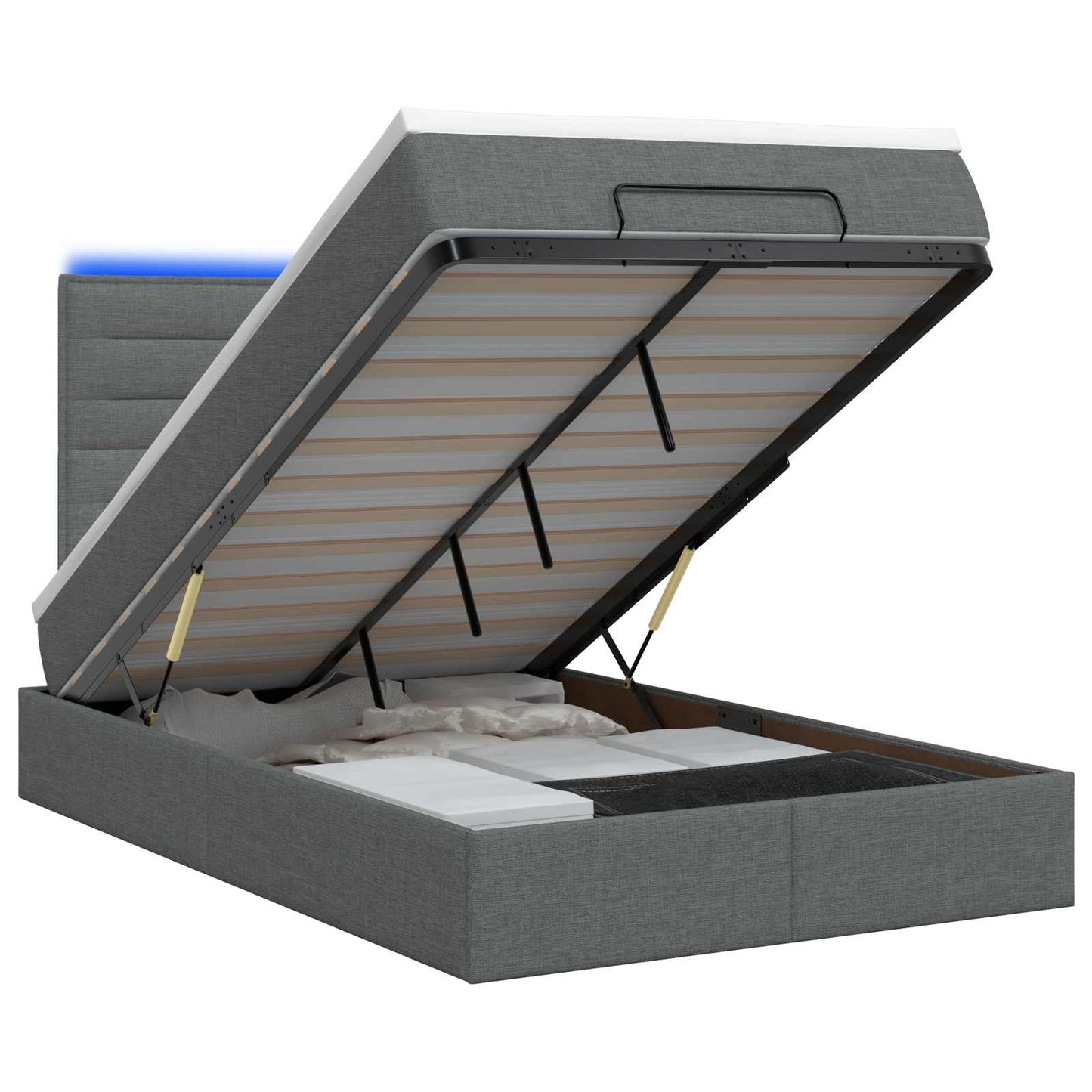 Ottoman Bed met Matrassen en LED Donkergrijs 120 x 200 cm Stof is nu te koop bij PeponiXL, paradijselijk wonen!