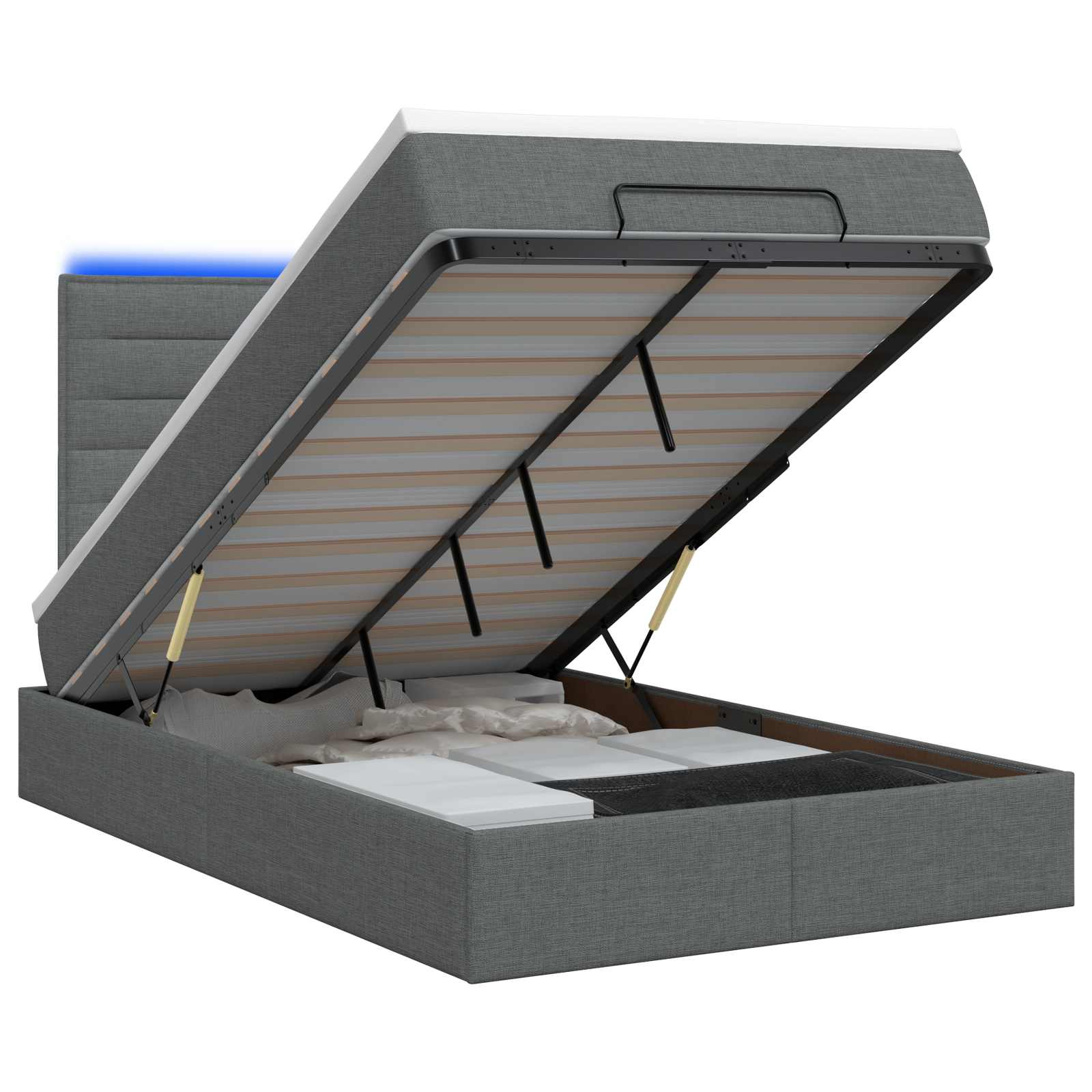 Ottoman Bed met Matrassen en LED Donkergrijs 120 x 200 cm Stof is nu te koop bij PeponiXL, paradijselijk wonen!