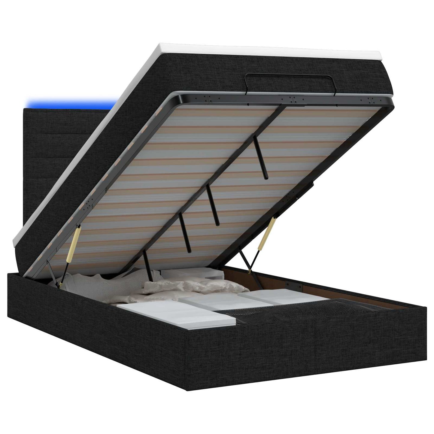 Ottoman Bed met Matrassen en LED Zwart 120 x 200 cm Stof is nu te koop bij PeponiXL, paradijselijk wonen!