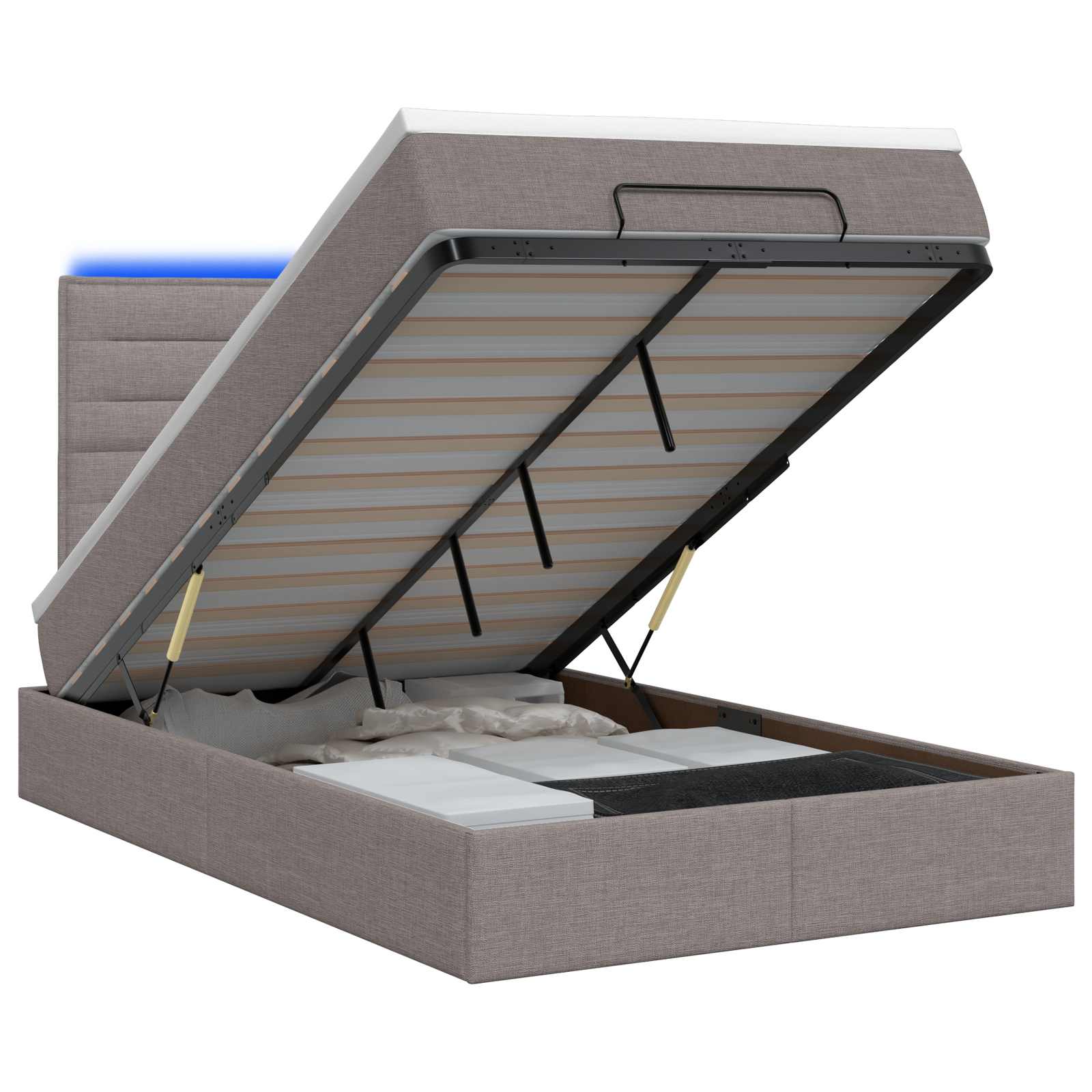 Ottoman Bed met Matrassen en LED Taupe 120 x 200 cm Stof is nu te koop bij PeponiXL, paradijselijk wonen!