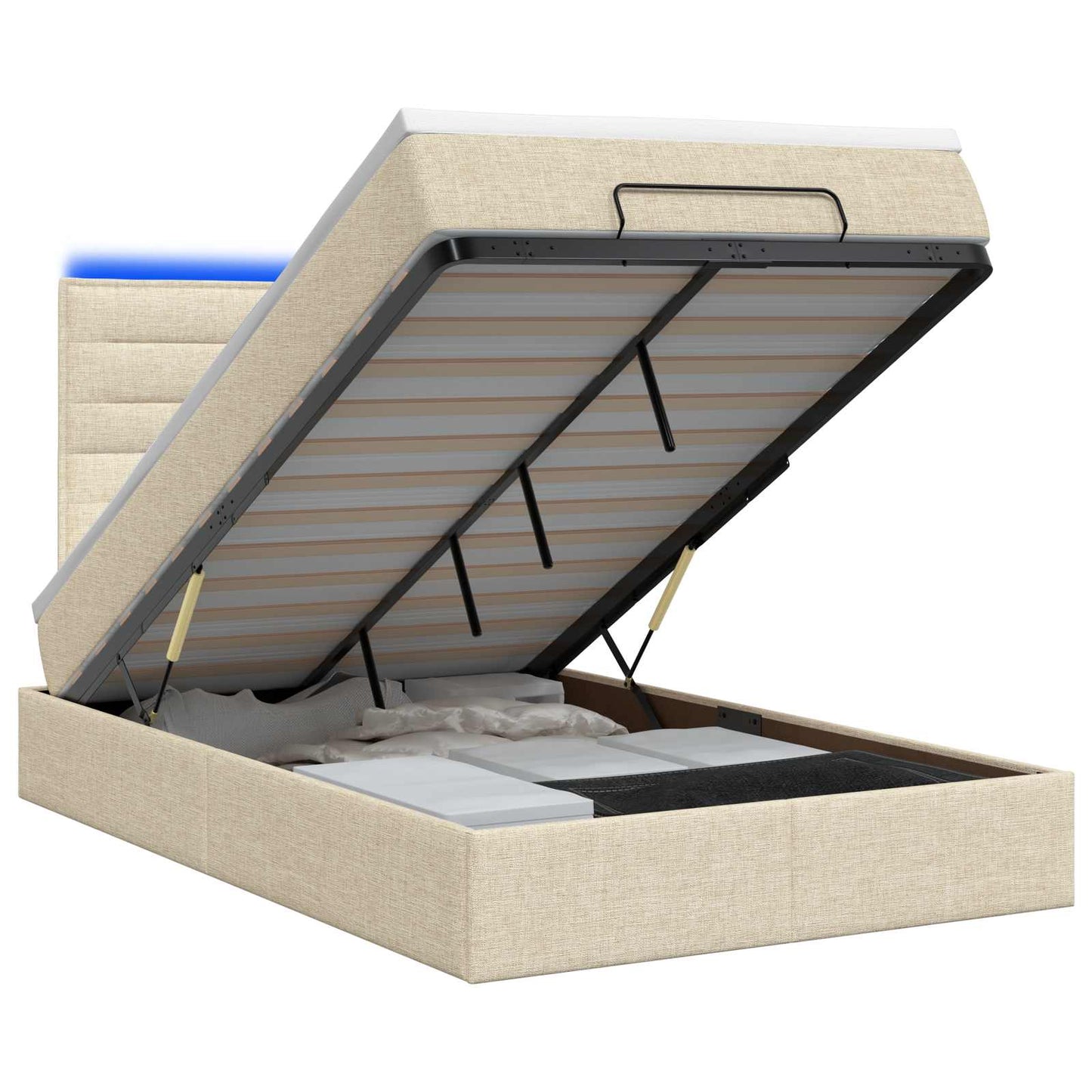 Ottoman Bed met Matrassen en LED Crèmekleurig 120 x 200 cm Stof is nu te koop bij PeponiXL, paradijselijk wonen!